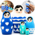 Blue Nesting Dolls Set of 5 pcs - Russian Dolls Blue Nursery Decor for Boys