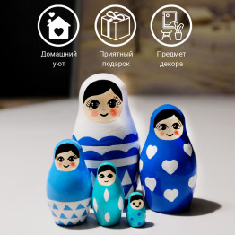 Blue Nesting Dolls Set of 5 pcs - Russian Dolls Blue Nursery Decor for Boys
