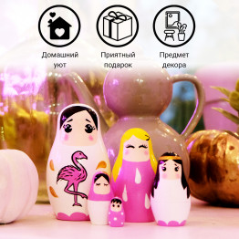 Russian Dolls Girly Room Decoration - Nesting Dolls Set of 5 pcs - Pink Gifts for Girls