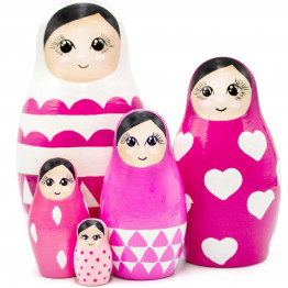 Nesting Dolls Pink Set 5 pcs - Cute Russian Dolls Pink Decorations