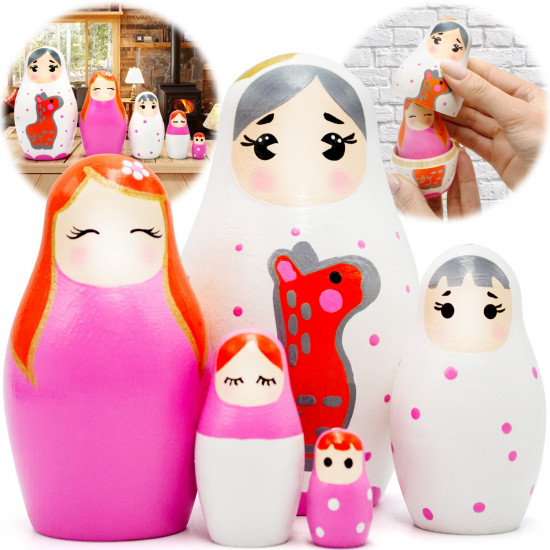 Pink Nesting Dolls for Set of 5 pcs - Russian Dolls Pink Room Decor