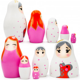 Pink Nesting Dolls for Set of 5 pcs - Russian Dolls Pink Room Decor