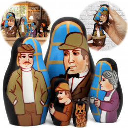 Sherlock Holmes and Watson Nesting Dolls 5 pcs - Matryoshka Dolls Sherlock Gifts