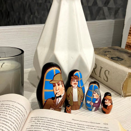 Sherlock Holmes and Watson Nesting Dolls 5 pcs - Matryoshka Dolls Sherlock Gifts