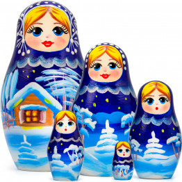Russian Nativity Nesting Dolls Set 5 pcs - Christmas Nesting Dolls - Xmas Decorations
