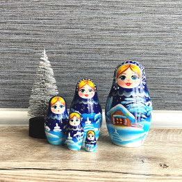 Russian Nativity Nesting Dolls Set 5 pcs - Christmas Nesting Dolls - Xmas Decorations