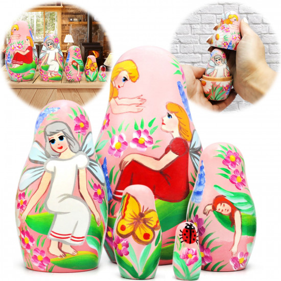 Fairy Nesting Dolls Set of 5 pcs - Fairy Handmade Wood Russian Matryoshka Dolls