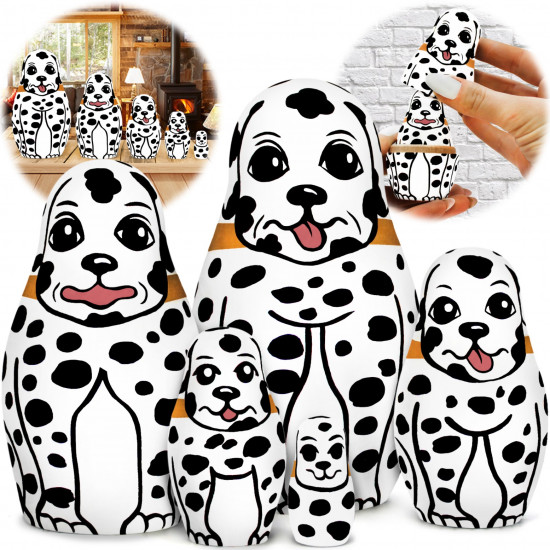 Dog Nesting Dolls Set 5 pcs - Matryoshka Dolls Dalmatian Dog Figurine