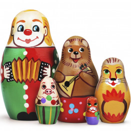 Clown Russian Circus Nesting Dolls Set of 5 - Handmade Circus-themed Wooden Matryoshka Doll