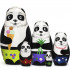 Handmade Panda Nesting Doll Set - 5 Piece Mini Hand Painted Matryoshka Wooden Russian Dolls