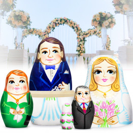 Wedding Nesting Dolls Set 5 pcs - Russian Dolls Bride and Groom, Matryoshka Dolls Wedding Gifts
