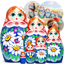 Traditional Russian Nesting Dolls Set 6 pcs - Russian Doll with Hand Painted Chamomile Flowers