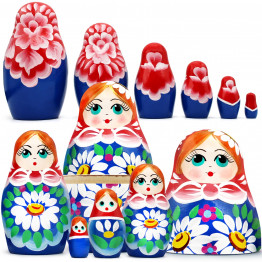 Traditional Russian Nesting Dolls Set 6 pcs - Russian Doll with Hand Painted Chamomile Flowers