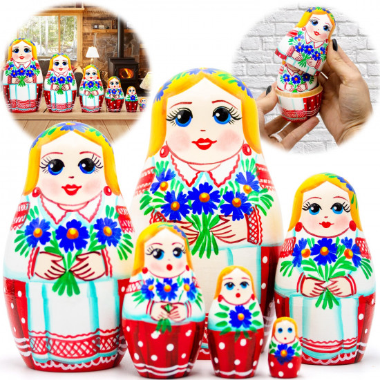 Belarusian national matryoshka with cornflowers in hands set of 6 pieces