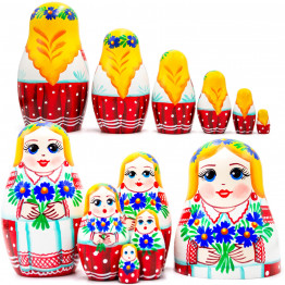 Belarusian national matryoshka with cornflowers in hands set of 6 pieces