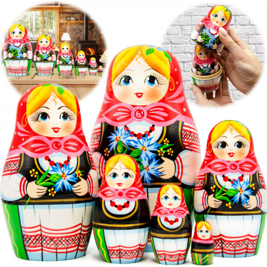 Belarusian traditional matryoshka with cornflowers set of 6 pieces