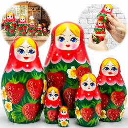Nesting Doll with Strawberries Set of 6 pcs - Matryoshka Strawberry Themed Gifts