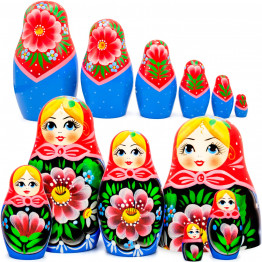 Russian Nesting Dolls Set of 6 pcs - Babushka Dolls Hand Painted Flowers