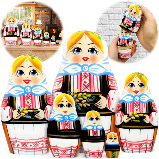 Traditional Belarusian Matryoshka Dolls Set – 6 Hand-Painted Wooden Nesting Dolls