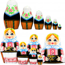 Traditional Belarusian Matryoshka Dolls Set – 6 Hand-Painted Wooden Nesting Dolls