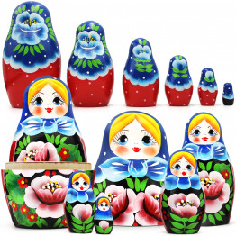 Hand-Painted Wooden Nesting Dolls with Roses Design 7 Pcs