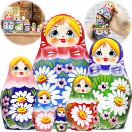 Handmade Matryoshka Dolls wiith Meadow Flower Decorations Set of 6 pcs