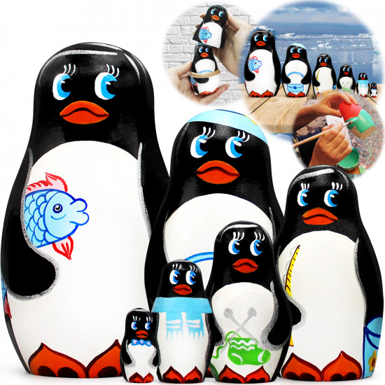 Wooden Nesting Dolls Penguin Set