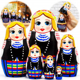 Belarussian Matryoshka Dolls in Novogrudok Traditional Dress with Ethnic Patterns Set 6 pcs