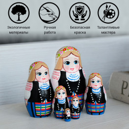 Belarussian Matryoshka Dolls in Novogrudok Traditional Dress with Ethnic Patterns Set 6 pcs