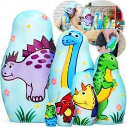 Wooden Nesting Dolls Dinosaur Set – 6-Piece Hand-Painted Educational Toy