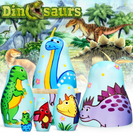 Wooden Nesting Dolls Dinosaur Set – 6-Piece Hand-Painted Educational Toy