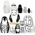 Set of black and white nesting dolls with animals, 6 pcs.