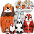 Animals Wooden Nesting Dolls Set of 6 pcs - Russian Matryoshka Lion Elephant Tiger Panda Monkey