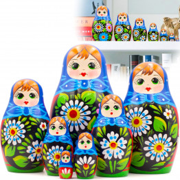 Wooden Nesting Doll in a Sarafan with Gerberas – Set of 7 Pieces