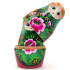 Matryoshka Nesting Dolls in Green Head Scarf and Sarafan with Pink Rose Decorations Set of 7 pcs