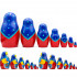 Wooden Matryoshka Dolls with Blue Head Scarf and Sarafan Dress Set of 7 pcs