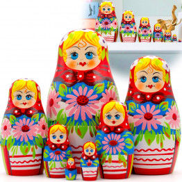 Handmade Russian Matryoshka Dolls with Hand Painted Lily Bouquet Set of 7 Pcs