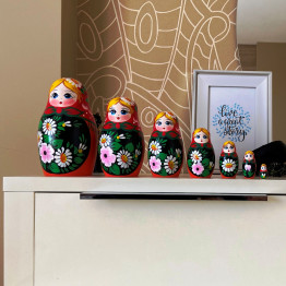 Matryoshka Doll with Hand Painted Bouquet of Lily and Daisy Flowers Set of 7 pcs