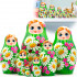 Russian Nesting Dolls Set of 7 pcs - Matryoshka Dolls in Summer Dress with Chamomile Flower Decorations
