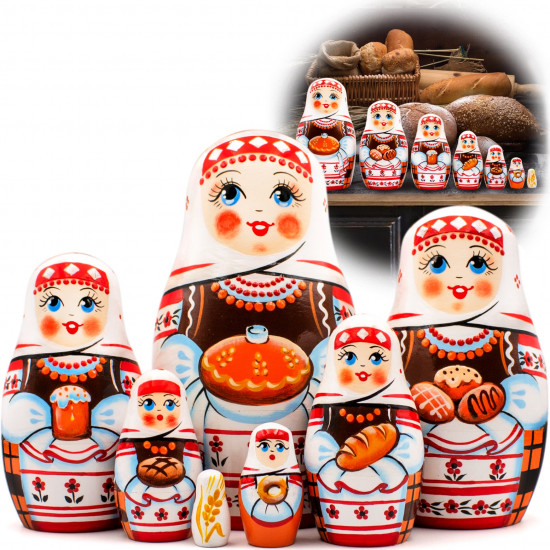 Russian Nesting Dolls Set of 7 pcs - Matryoshka Dolls in Slavic Clothing - Slavic Decor