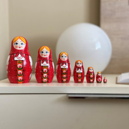 Russian Dolls in Rainbow Sarafan Dress with Meadow Flowers Set of 7 pcs