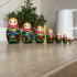 Matryoshka Dolls in Red Head Scarf and Sarafan Dress with Pansy Flowers Set of 7 Pcs