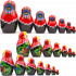 Matryoshka Dolls in Red Head Scarf and Sarafan Dress with Pansy Flowers Set of 7 Pcs