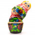 Matryoshka Dolls in Red Head Scarf and Sarafan Dress with Pansy Flowers Set of 7 Pcs