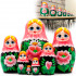 Matryoshka Doll in Pink Head Scarf and Sarafan Dress with Sakura Flower Set of 7 Pcs