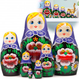 Matryoshka Doll in Purple Head Scarf - Russian Nesting Dolls Set of 7 pcs