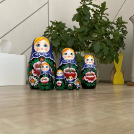 Matryoshka Doll in Purple Head Scarf - Russian Nesting Dolls Set of 7 pcs