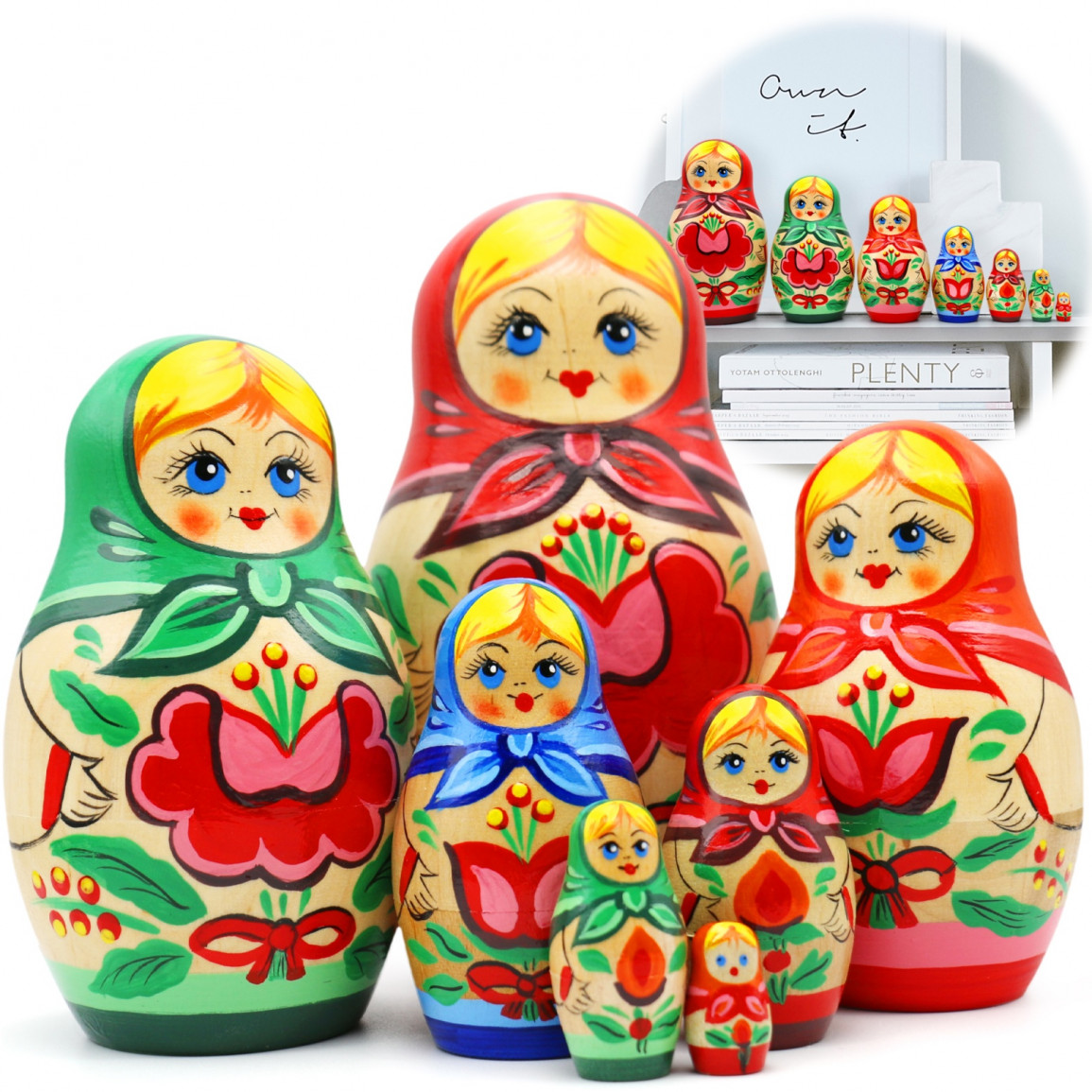Traditional Nesting Dolls Set of – Hand-Painted Wooden Russian Folk Art  by Brest Souvenir Factory