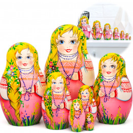 Pink Nesting Dolls Set 7 pcs - Unique Russian Matryoshka Dolls - Cute Russian Dolls
