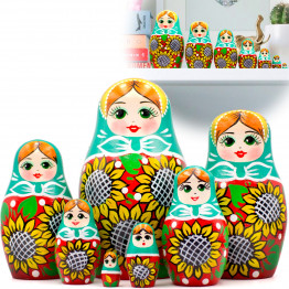 Matryoshka Nesting Dolls in Sunflower Sundress for Women -  Set of 7 pcs